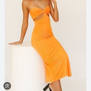 Verge Girl Orange Bodycon Midi Dress with Cut-Outs